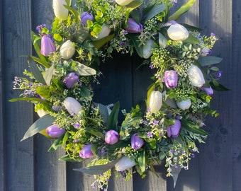 Tulip Spring Wreath: Handmade Eucalyptus & Lilac Door Decor