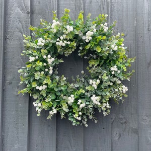 Eucalyptus abs gypsophila wreath for your front door, all year round wreath, farmhouse, front door, image 1