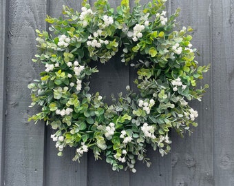 Eucalyptus abs gypsophila wreath for your front door, all year round wreath, farmhouse, front door,