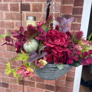 Autumn Hanging Basket, With Hydrangeas, Pumpkins, Thistles,artificial ...
