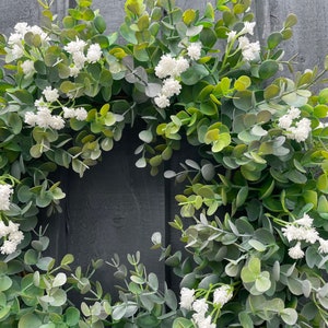 Eucalyptus abs gypsophila wreath for your front door, all year round wreath, farmhouse, front door, image 3