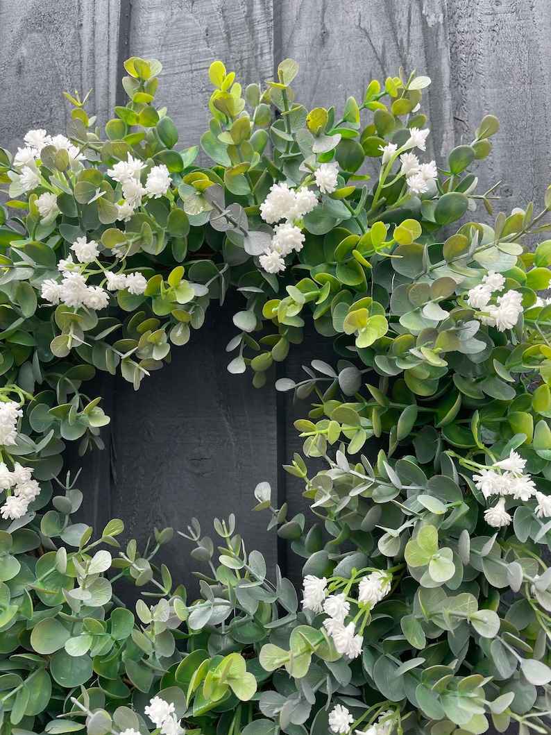 Eucalyptus abs gypsophila wreath for your front door, all year round wreath, farmhouse, front door, image 3