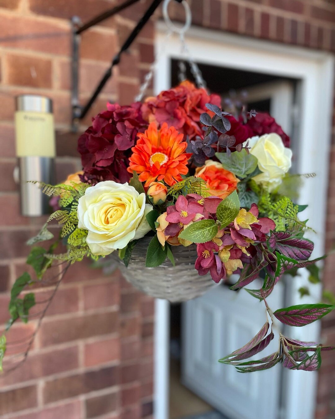 Autumn Hanging Basket, Hydrangeas Roses, Gerberas, Pumpkins, Thistles ...