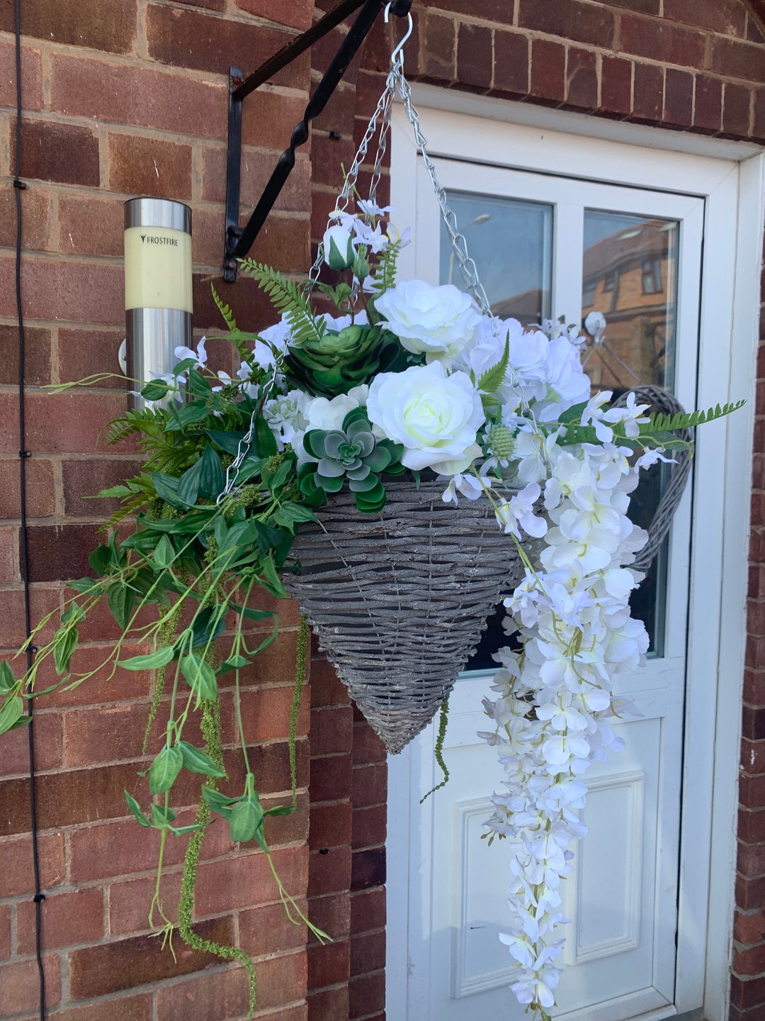 White Wisteria, Hydrangeas, Rose and Succulent Artificial Hanging