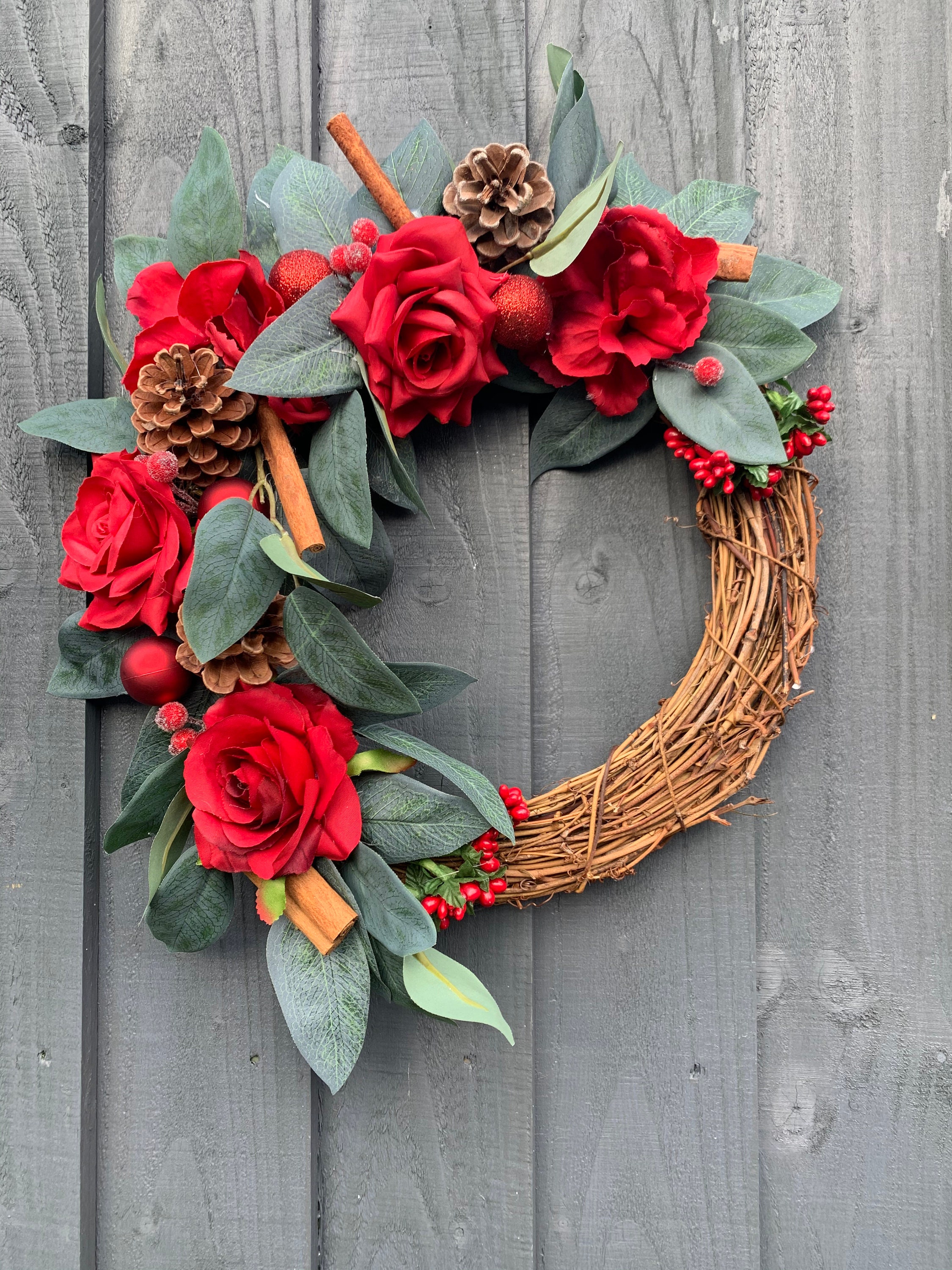 Red Christmas wreath for your front door with red roses Etsy