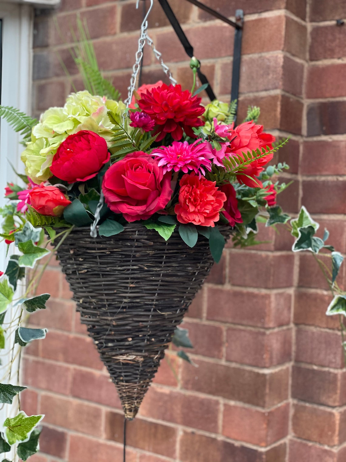 Artificial Hanging Basket With Roses Peonies Gerbera Etsy UK
