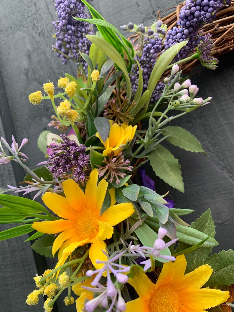 Yellow daisy and pansies, spring wreath, for your front door, summer wreath, artificial wreath, summer wreath for your front door image 5