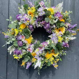 Summer wreath for your front door, spring summer wreath, gerbera wreath, door wreath, with daisies, gerbera, lavender