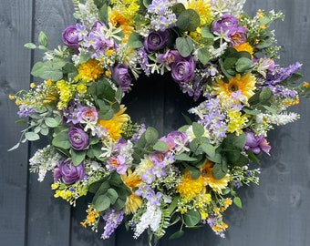 Summer wreath for your front door, spring summer wreath, gerbera wreath, door wreath, with daisies, gerbera, lavender