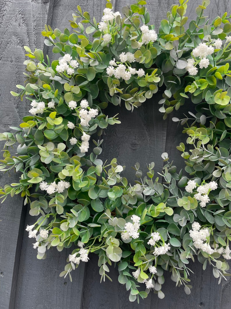 Eucalyptus abs gypsophila wreath for your front door, all year round wreath, farmhouse, front door, image 2