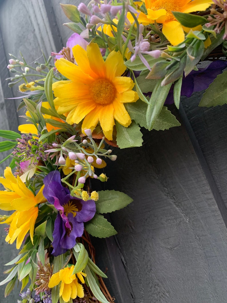 Yellow daisy and pansies, spring wreath, for your front door, summer wreath, artificial wreath, summer wreath for your front door image 9