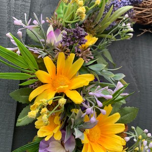 Yellow daisy and pansies, spring wreath, for your front door, summer wreath, artificial wreath, summer wreath for your front door image 4