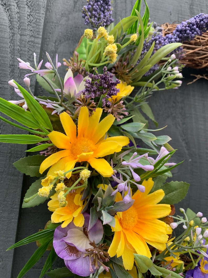 Yellow daisy and pansies, spring wreath, for your front door, summer wreath, artificial wreath, summer wreath for your front door image 4