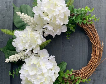 Hydrangeas Floral Wreath: Handmade Lavender Eucalyptus Front Door Decor