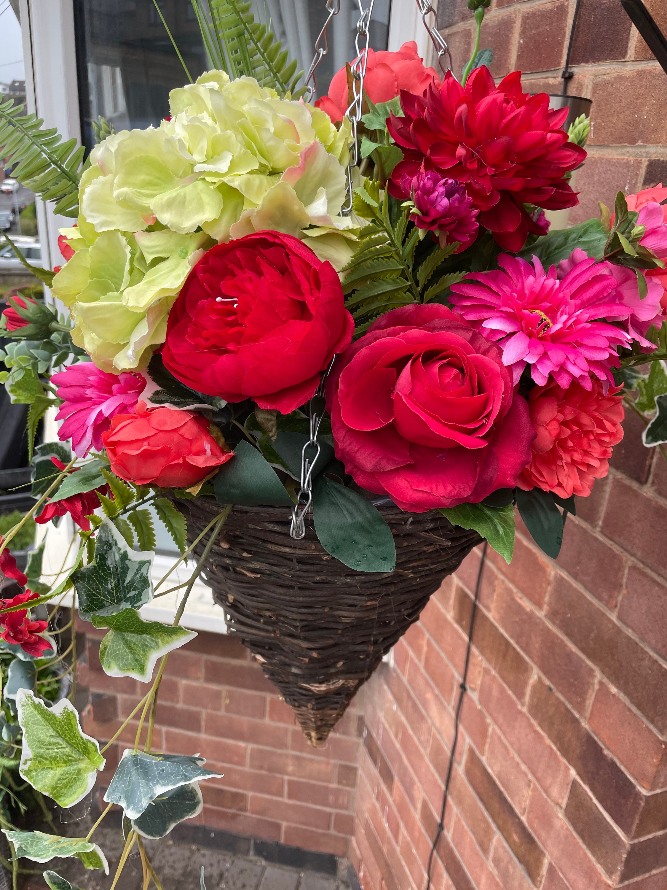 Artificial Hanging Basket With Roses Peonies Gerbera Etsy UK