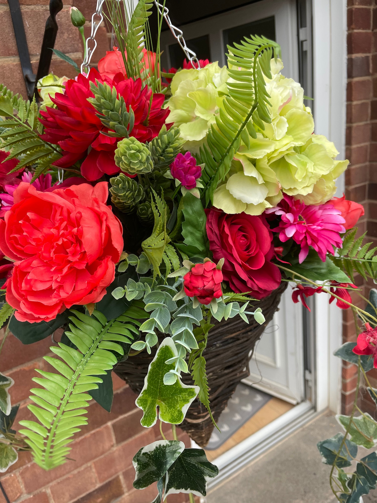 Artificial Hanging Basket With Roses Peonies Gerbera Etsy UK