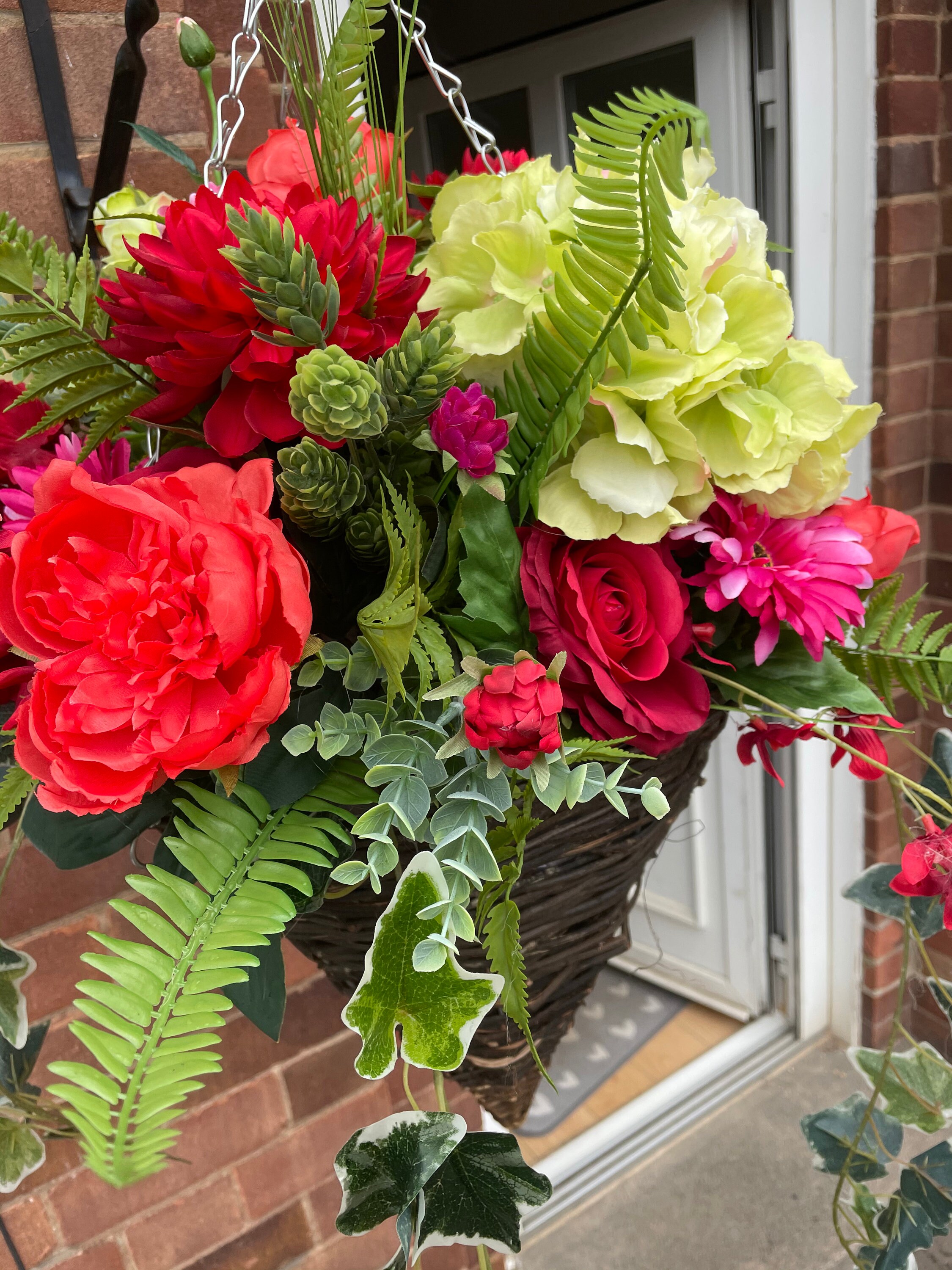 Artificial Hanging Basket With Roses Peonies Gerbera Etsy UK