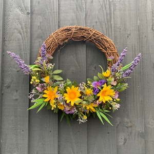 Yellow daisy and pansies, spring wreath, for your front door, summer wreath, artificial wreath, summer wreath for your front door image 1