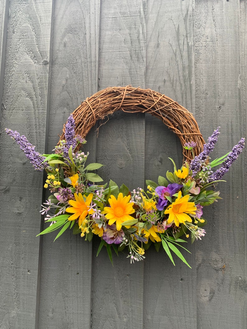 Yellow daisy and pansies, spring wreath, for your front door, summer wreath, artificial wreath, summer wreath for your front door image 8