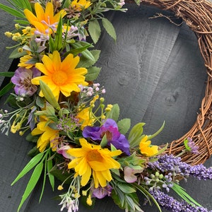 Yellow daisy and pansies, spring wreath, for your front door, summer wreath, artificial wreath, summer wreath for your front door image 3