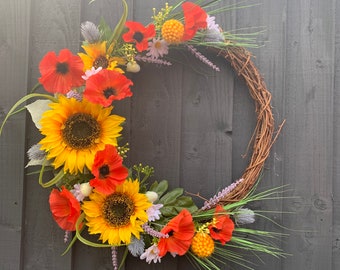 Sunflower & Poppy Wreath: Handmade Autumn Door Decor