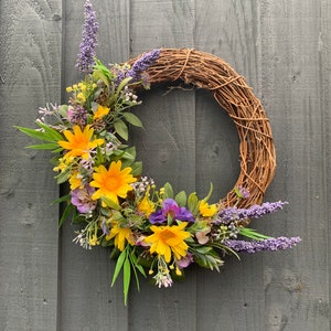 Yellow daisy and pansies, spring wreath, for your front door, summer wreath, artificial wreath, summer wreath for your front door image 2