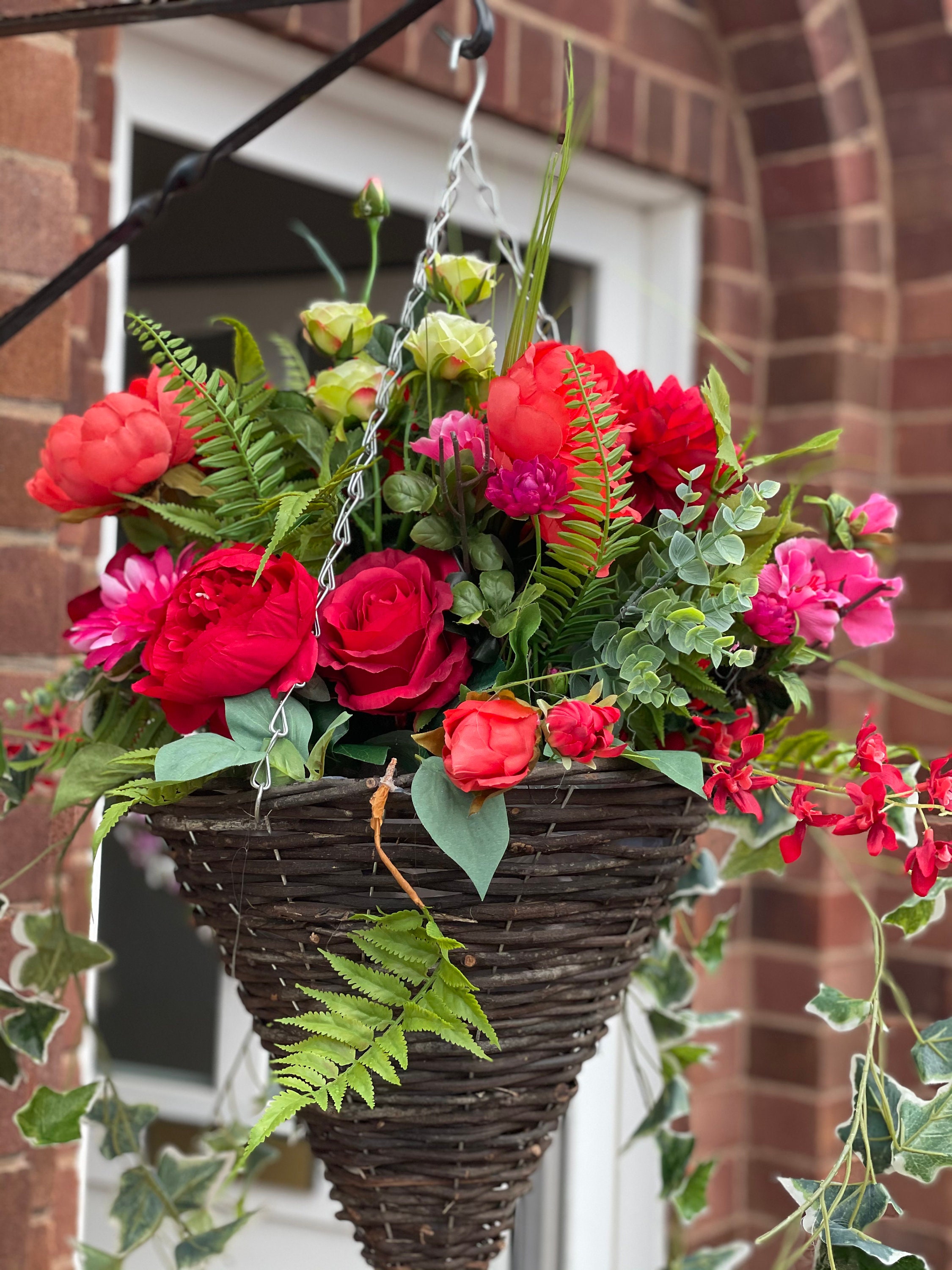 Artificial Hanging Basket With Roses Peonies Gerbera Etsy UK