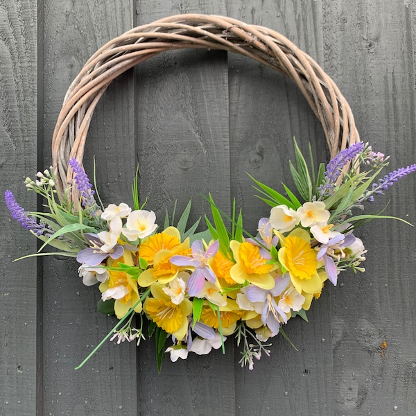 Daffodils and cherry blossom spring/Easter wreath for your front door.