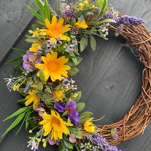 Yellow daisy and pansies, spring wreath, for your front door, summer wreath, artificial wreath, summer wreath for your front door image 6