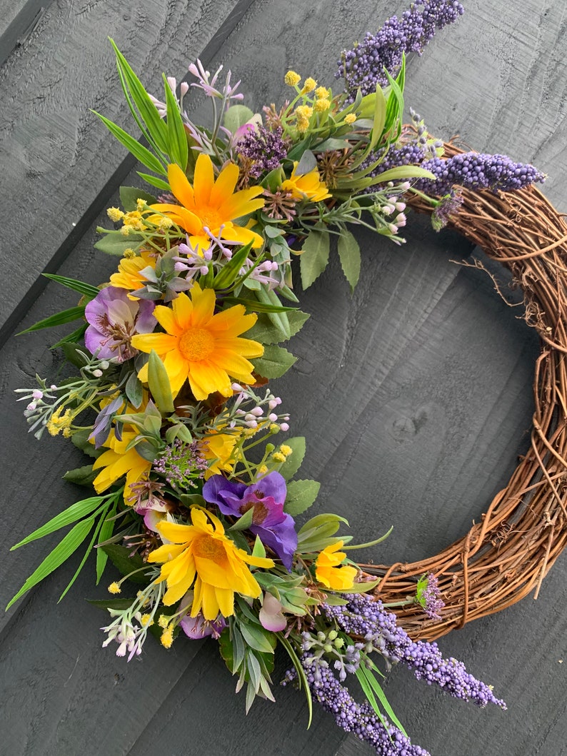 Yellow daisy and pansies, spring wreath, for your front door, summer wreath, artificial wreath, summer wreath for your front door image 6