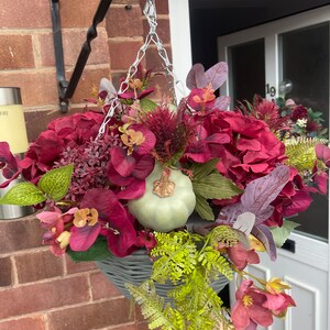 Autumn Hanging Basket, With Hydrangeas, Pumpkins, Thistles,artificial ...