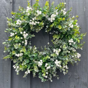 Eucalyptus abs gypsophila wreath for your front door, all year round wreath, farmhouse, front door, image 4