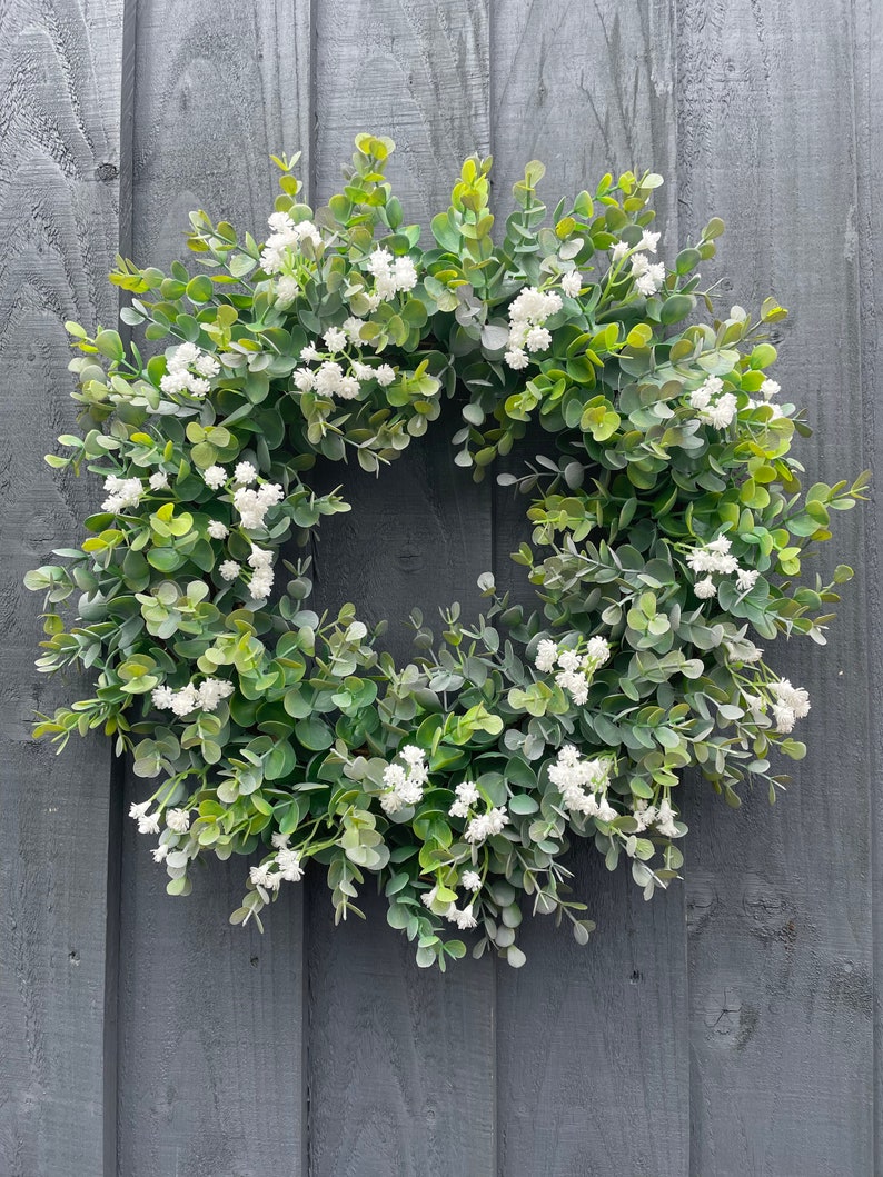 Eucalyptus abs gypsophila wreath for your front door, all year round wreath, farmhouse, front door, image 4