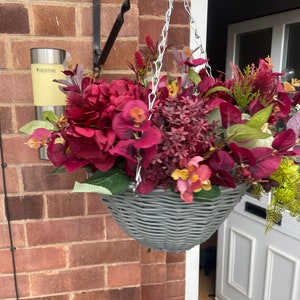 Autumn Hanging Basket, With Hydrangeas, Pumpkins, Thistles,artificial ...