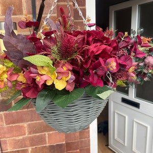 Autumn Hanging Basket, With Hydrangeas, Pumpkins, Thistles,artificial ...