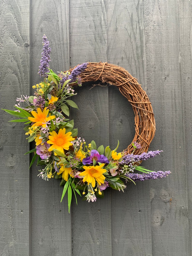 Yellow daisy and pansies, spring wreath, for your front door, summer wreath, artificial wreath, summer wreath for your front door image 7