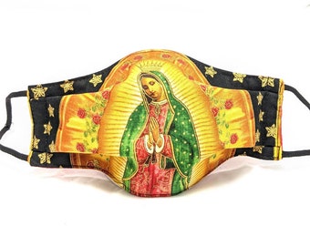 Virgin Mary Our Lady of Guadalupe 3-ply cotton mask with adjustable ear straps and nose bridge strip- 4 designs