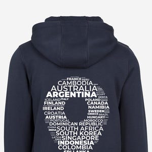 Sudadera con capucha personalizada con pin de mapa y destinos de viaje: regalo de viaje personalizado, sudadera unisex para mochileros, sudadera con capucha personalizable con frase de viaje