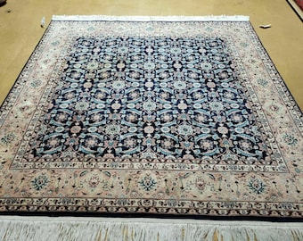 Square Indo Persian Rug 6x6, Hand Knotted, Wool, Allover Pattern