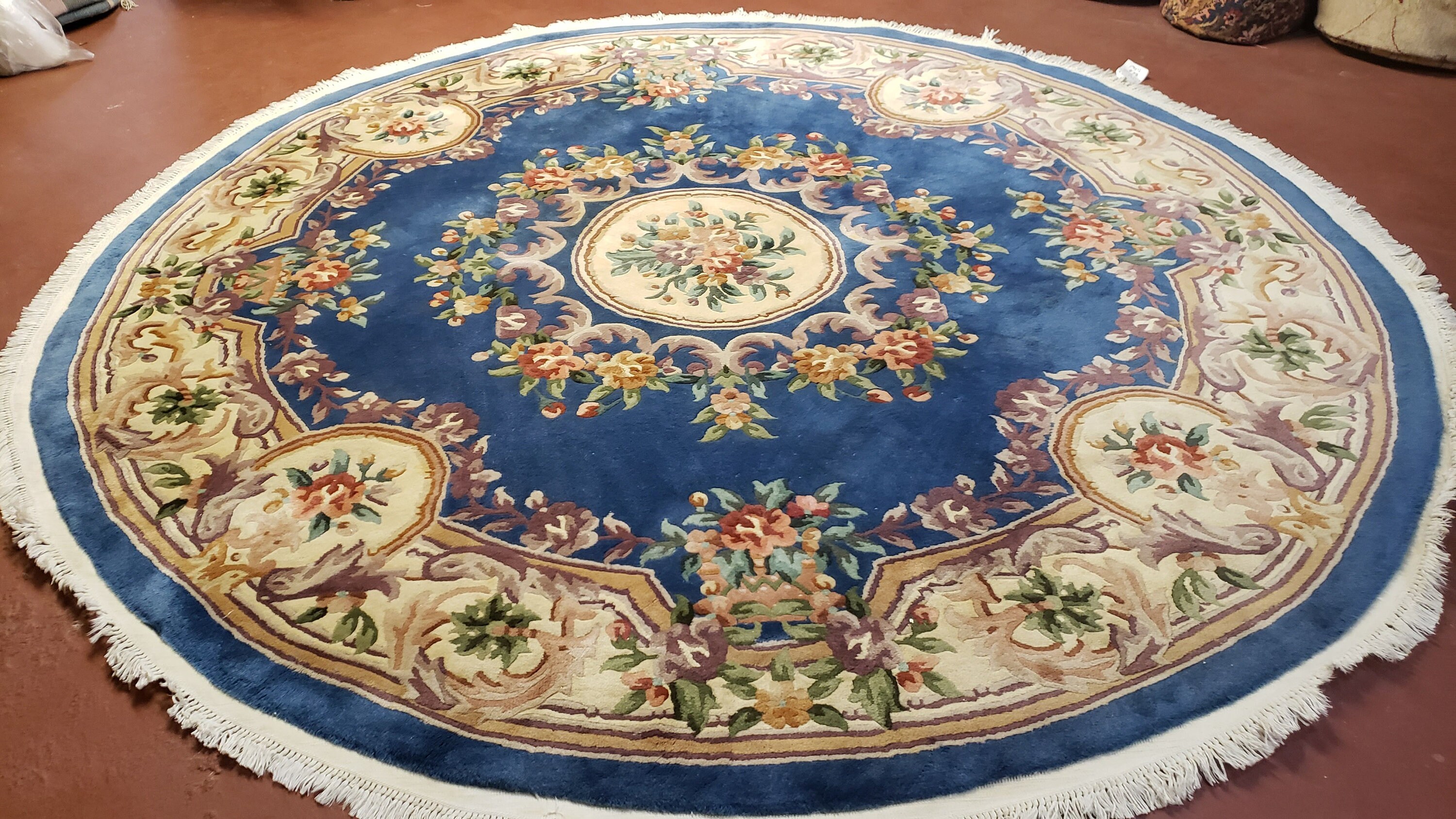 8ft Round Chinese Rug Blue Chinese Premium Wool Carpet 8x8 Etsy