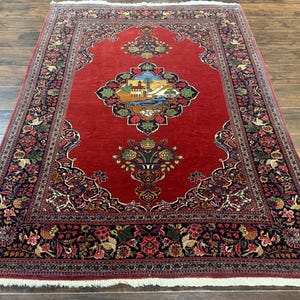 Red Persian Rug 4x6, Very Fine 260 KPSI, Red and Navy Blue Persian Carpet, Semi Open Field