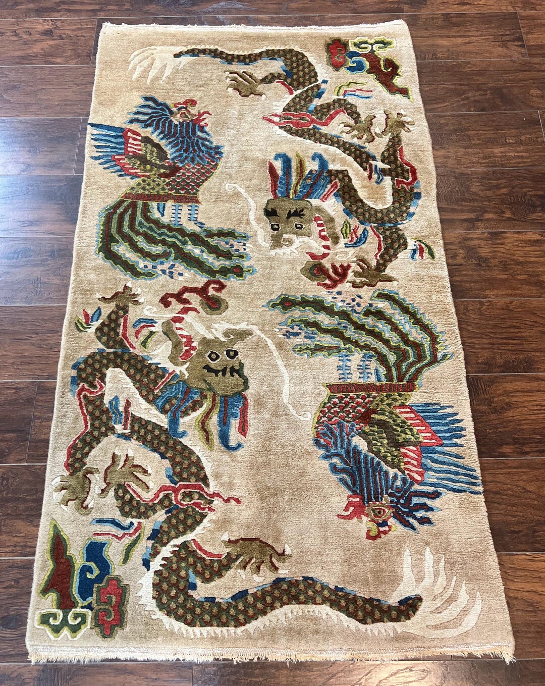 Antique Chinese Peking Rug 3 X 5.6, Dragon Motifs, Handmade Wool Asian ...