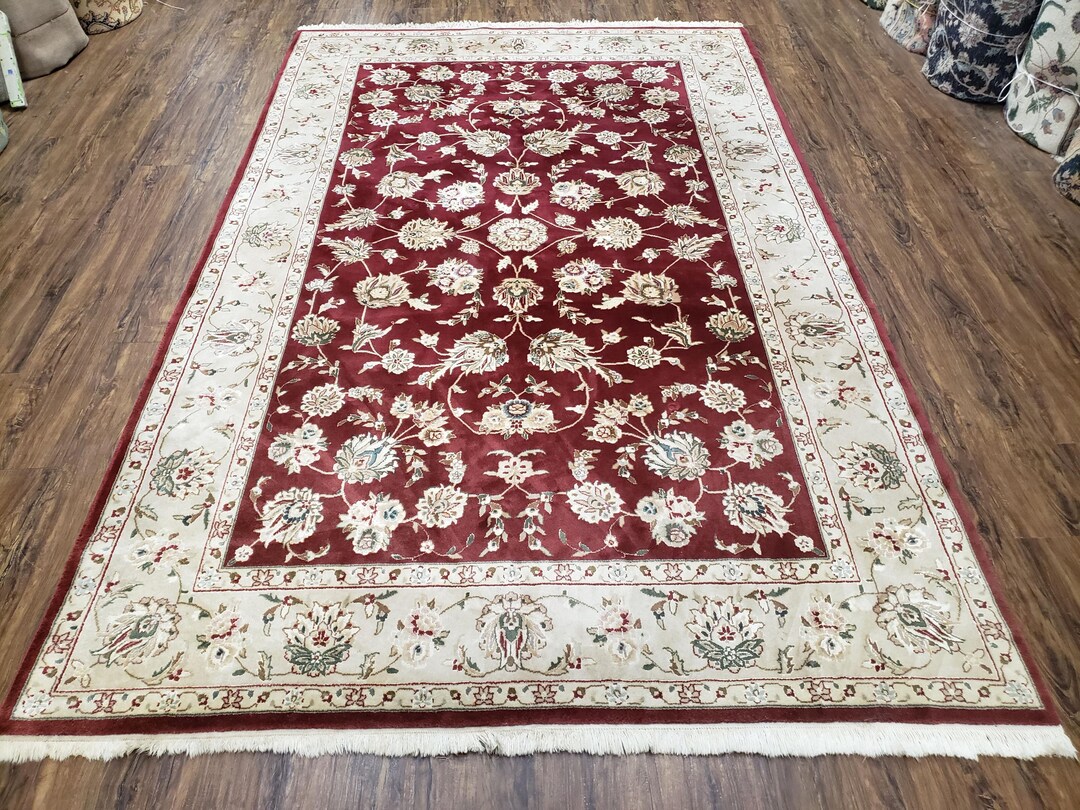Vintage Traditional Oriental Area Rug, Hand-knotted, Wool & Silk ...
