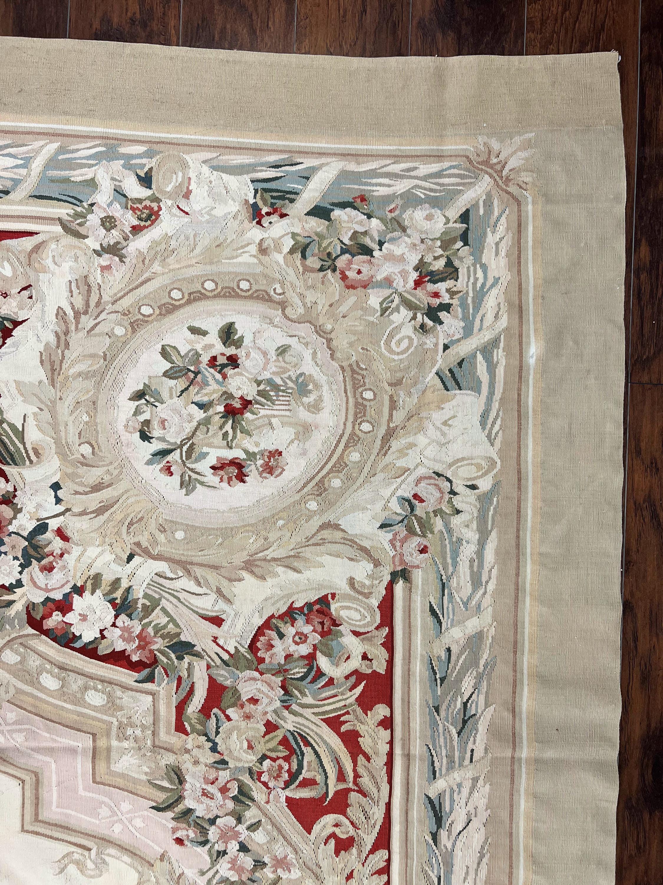 ラグ・カーペット vintage rug, 218 Aubusson Large Aubusson Rug 11x17, Wool Handmade Vintage Carpet, Ivory