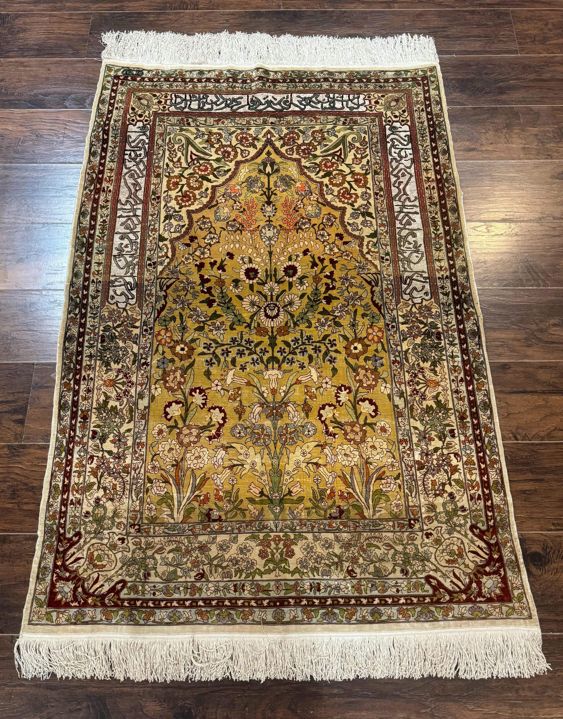 Silk Turkish Hereke Rug 3x5 – Gold, Silk With Metal Threads