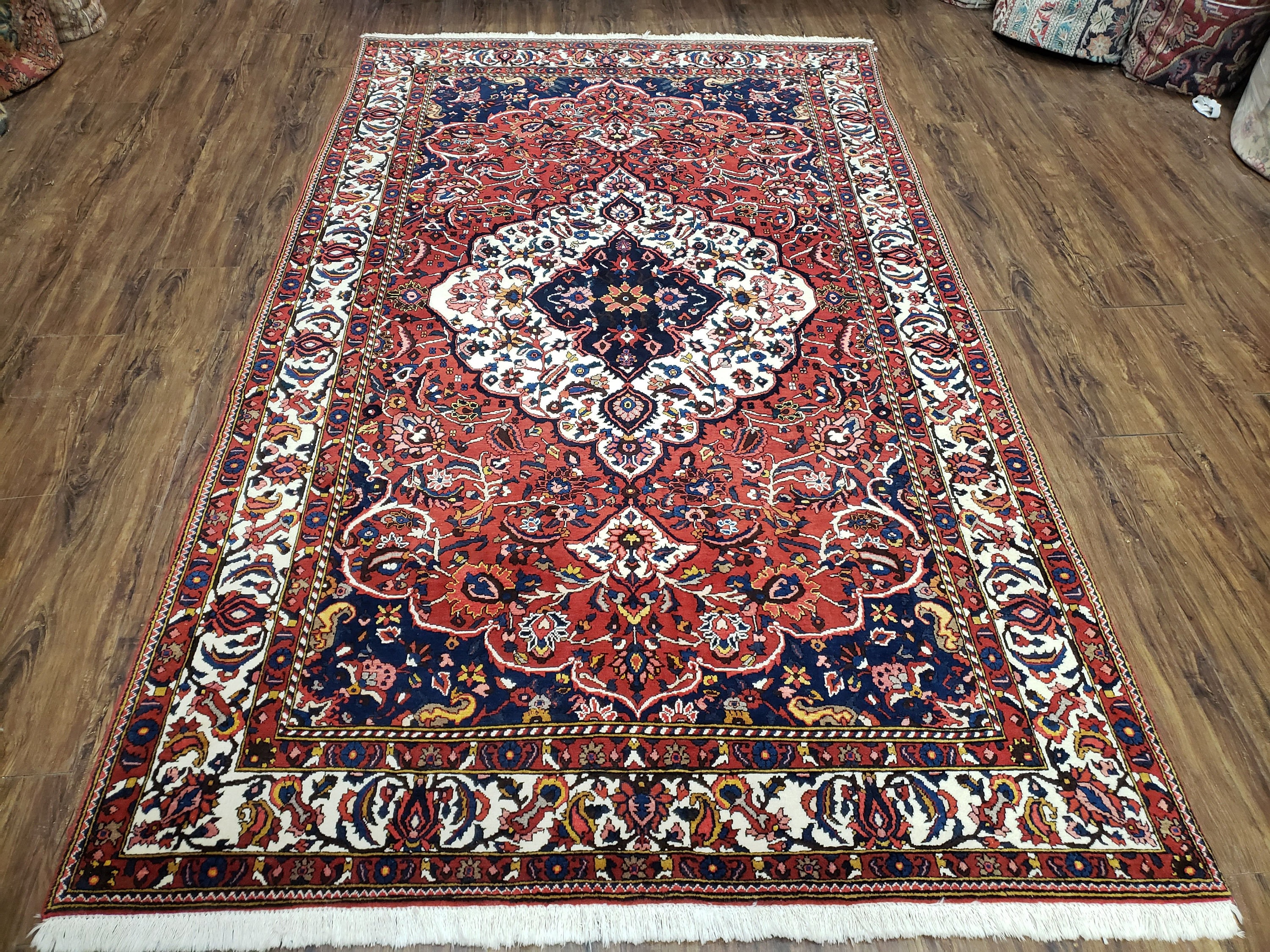 Red Persian Rug 5.1 X 8.6 Ft 1940s Persian Carpet Handmade