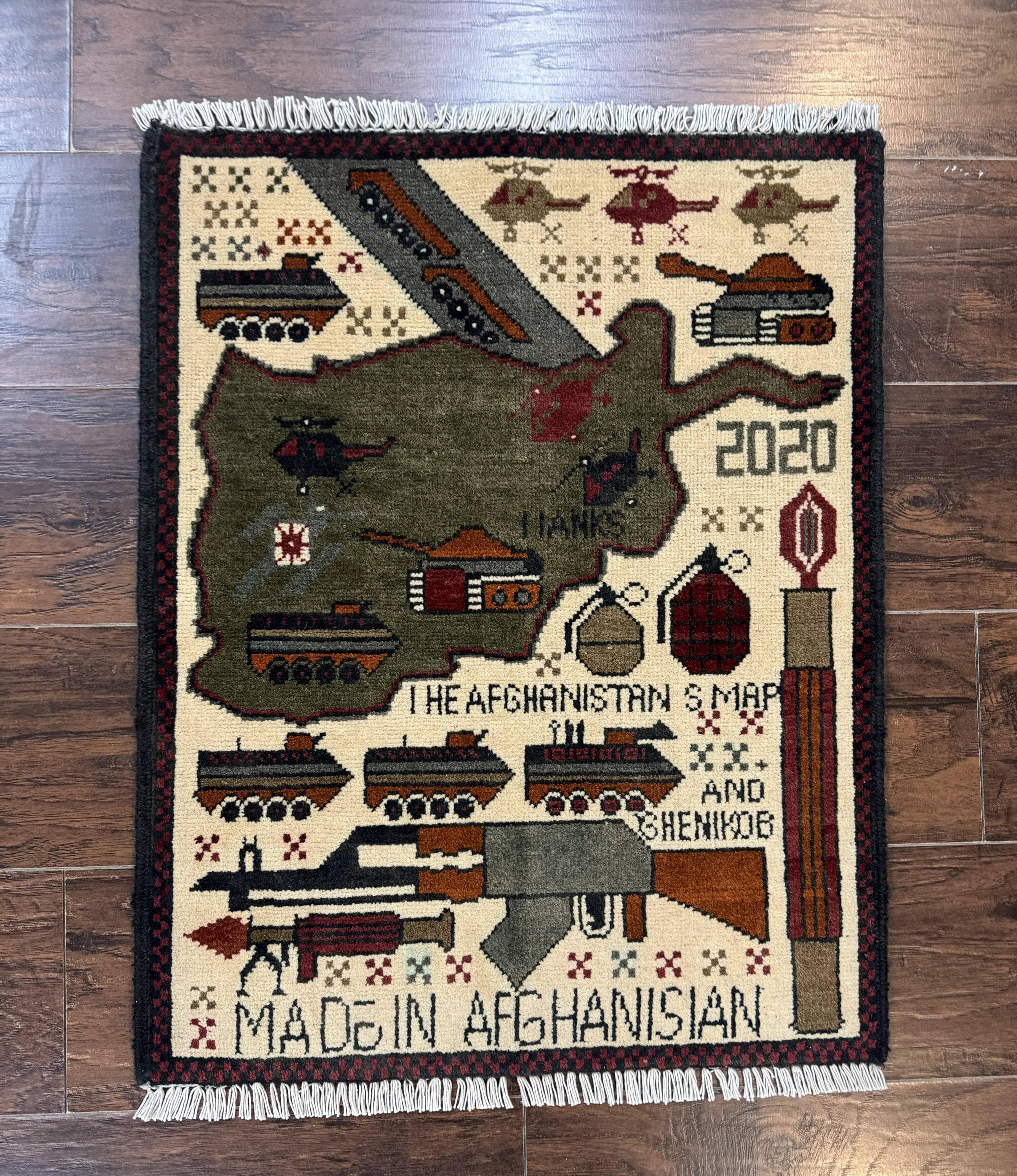 トライバルMilitary rug アフガンwar 手織り絨毯129x184