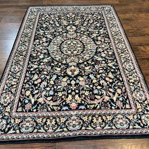 Pak Persian Rug 5x7, Floral, Colorful, Handmade Vintage Wool Rug, Finely Hand Knotted 225 KPSI, Black
