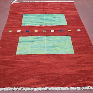 Red Turkish Kilim Rug, 5x7 - 6x8 Rugs, Red and Green Kilim Carpet, Kilim Area Rugs, Flatweave No Pile Rug, New Turkish Rug, Handmade Kilim