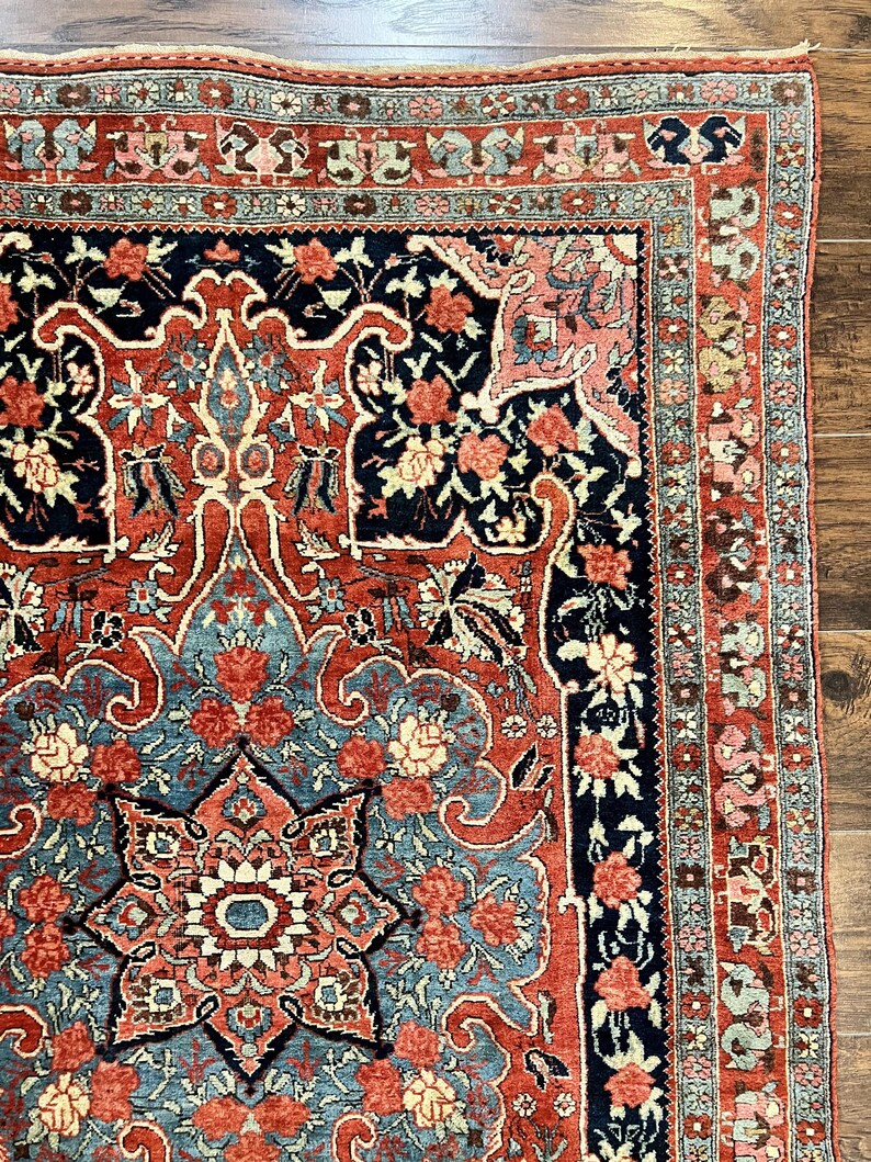 Antique Persian Rug 4x5, Red and Blue, Hand Knotted Wool Carpet, Bidjar ...